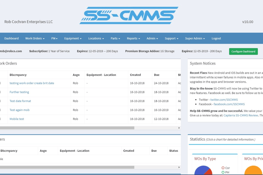 SSCMMS Preventive Maintenance Software