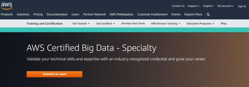 Amazon Web Services Big Data Specialty Certification