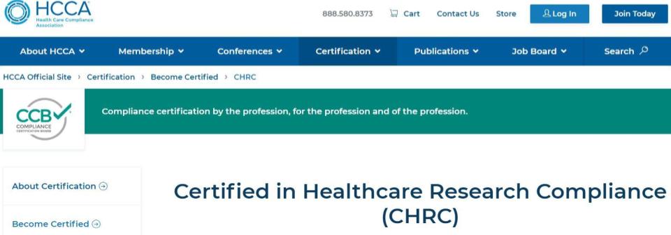 Certified in Healthcare Research Compliance (CHRC)
