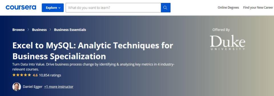 Excel to MySQL Analytic Techniques for Business Specialization