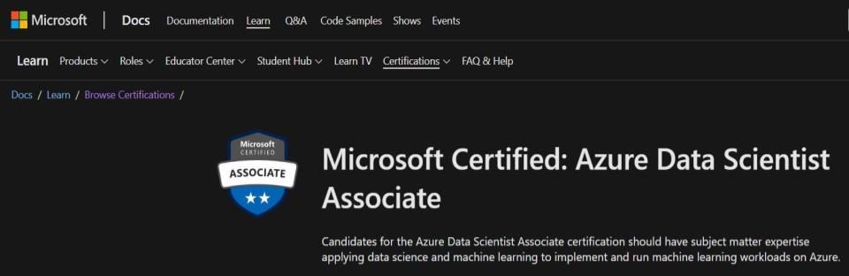Microsoft Certified Azure Data Scientist Associate