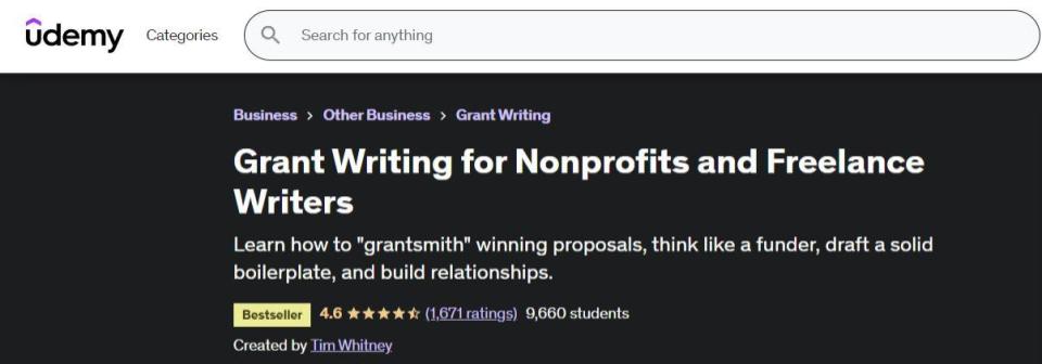 Udemy – Grant Writing for Nonprofits and Freelance Writers